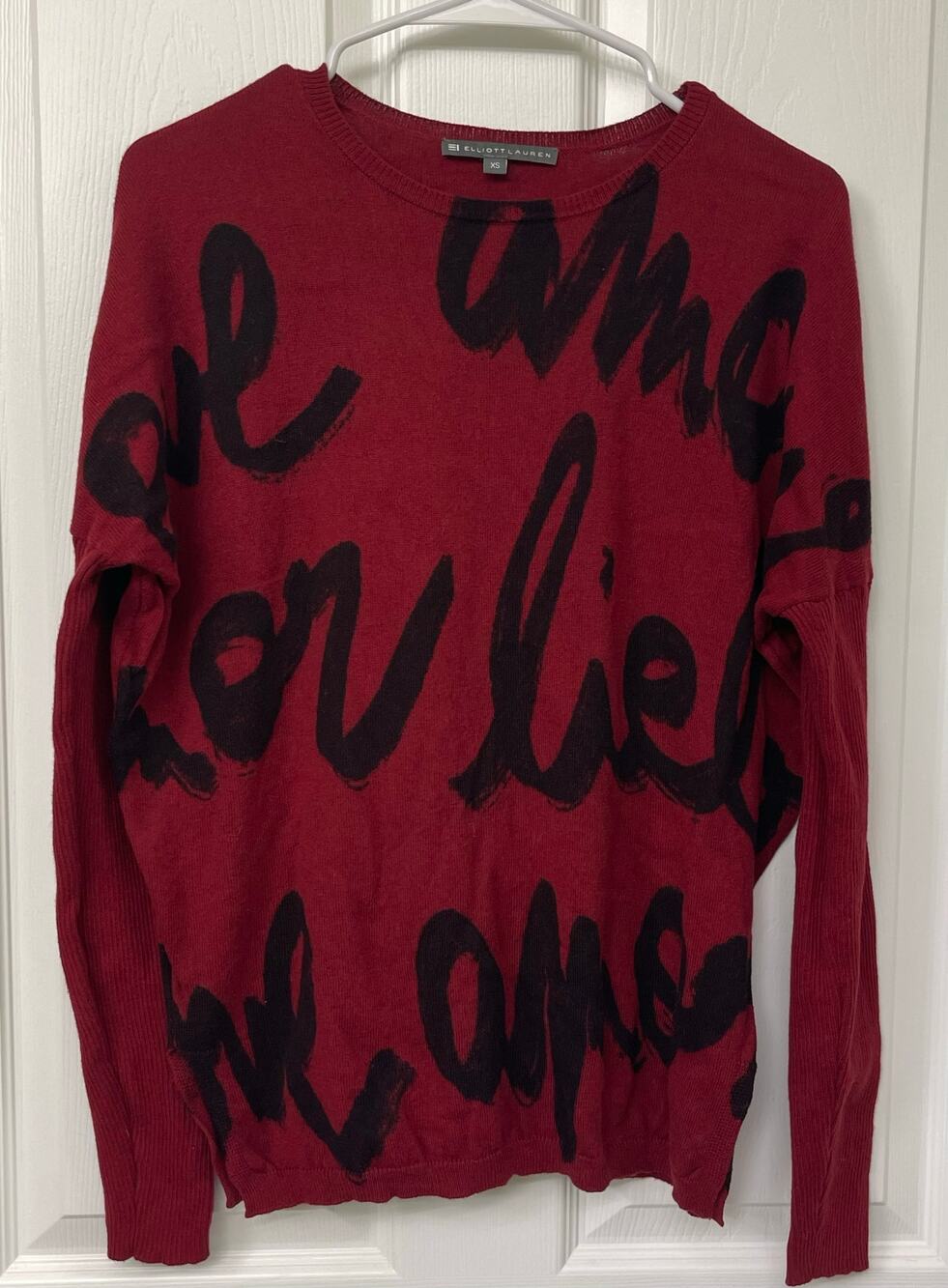 Elliott Lauren XS Red graffiti long sleeve cashmere blend sweater love amor